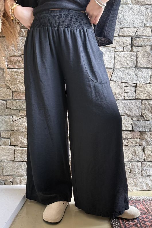 Basso Shirring Wide Leg Pant Black